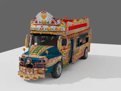 Pakistani Old Nishan Bus Low-poly 3D model