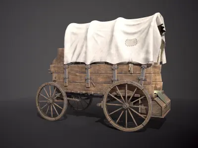  Covered wooden wagon Game Ready 4K Low-poly 3D model