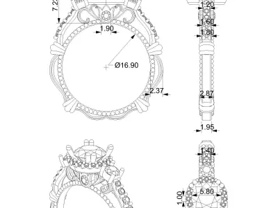 Fantasy luxury engagement ring 3D print model