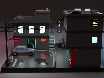 Cyberpunk Buildings Low-poly 3D model