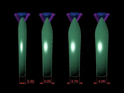 Round 0-75-CT 4 Shank width Sizes Quarter Round 3D Model Pack