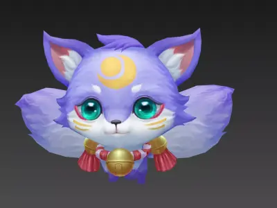 Snow fox has 3 tails Low-poly 3D model