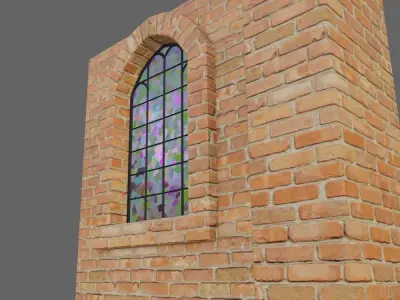 Wall with Vitral Window - Stained Glass - Parede Low-poly 3D model