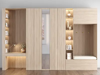 hallway001 entryway with shelves and lamp 3D model