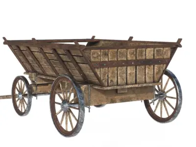 CARRIAGE old wooden wagon Low-poly 3D model