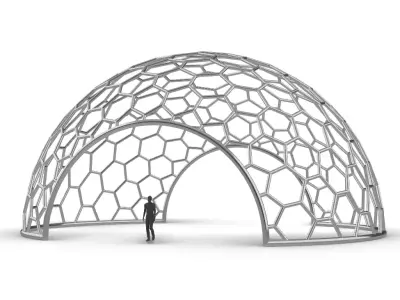 Hexagonal Dome structure Geodesic Like Wireframe Design V3 3D model