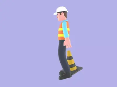 Stylized 3D Male Architect Character - Angry with Traffic Cone 3D model