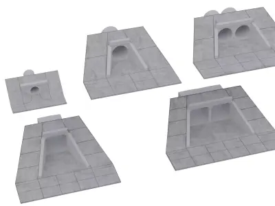 Road concrete culverts set Low-poly 3D model