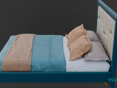 Queen Bed Frame with Headboard Low-poly 3D model