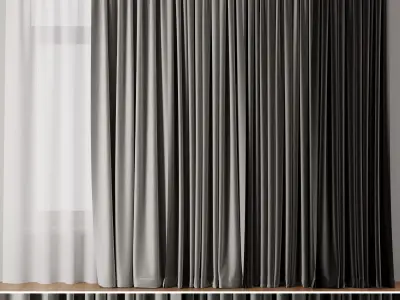 Set of soft grey silk curtains with wrinkles collections 21 HBH Low-poly 3D model