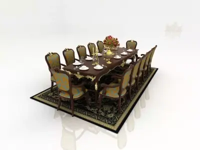 table ornate dining with chairs 3D model