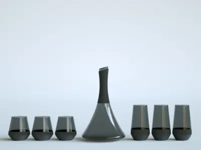 Black Carafe and Glasses Low-poly 3D model