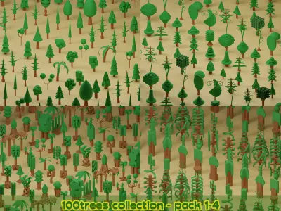 lowpoly trees - 100 Unique  trees pack 1-4 3D Model Collection
