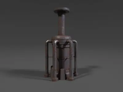 Vertical rusty sci-fi device - generator column Low-poly 3D model