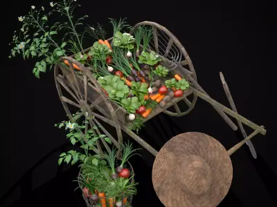 Wheelbarrow of Crops Low-poly 3D model