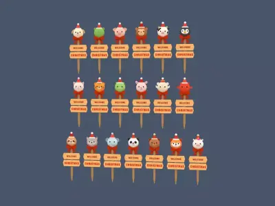 Christmas Animal Garden Stakes Low-poly 3D model