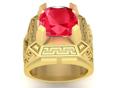 Luxury Greek Key Red Stone Ring for Men 3717 3D print model
