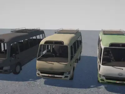 Bus With Interior and Destroyed Version Low-poly 3D model