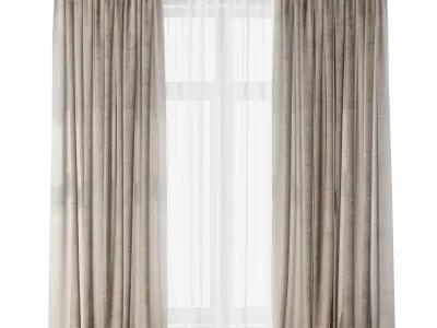 Rod Curtain - Brown Linen Curtain 30 HBH Low-poly 3D model