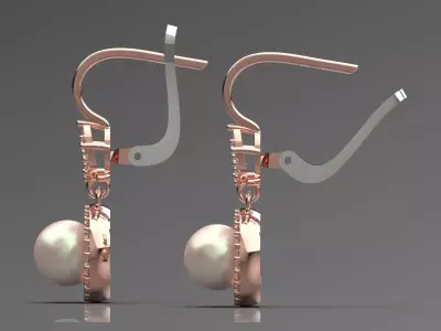 Rosegold flower design earring pearl diamond halo model pe0047 3D print model