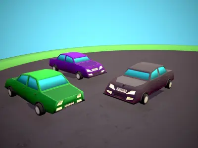 Pack of cars Low-poly 3D model
