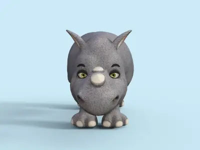 Cartoon Baby Rhino Rigged 3D model
