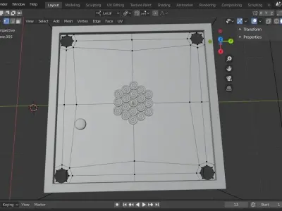 Low Poly Carrom Board Model with Coins and Striker Low-poly 3D model