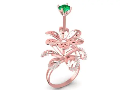 Elegant Openwork Flower Gemstone Ring for Women 3D Model  963 3D print model