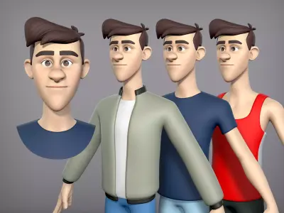 Cartoon man with 3 outfits Low-poly 3D model