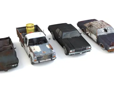 Old Rusty cars mini pack Low-poly 3D model