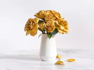 Yellow flowers in ceramic pot 3D model