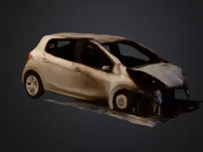 car burned to a crisp Low-poly 3D model