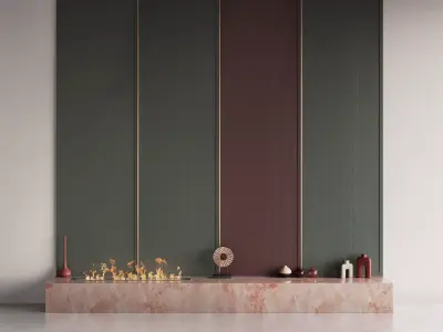 Decorated Wall with Biofireplace in calm colors 3D model