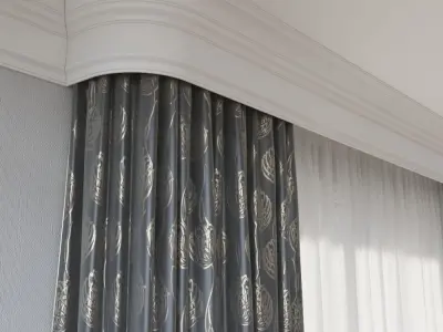 Curtain room with curtains and wooden floor 3D model