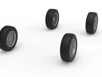 Wheel Set of New Zealand Vintage Stock car Scale 1 to 25 3D print model