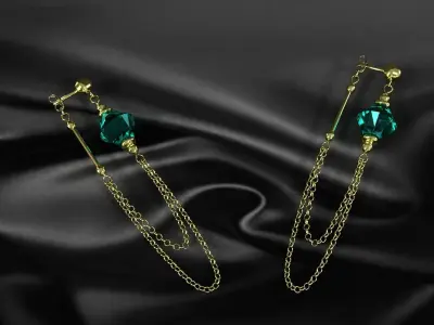 earrings mannequin wearing gold with emerald stones 3D model