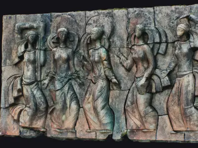 Bas-relief Young Woman Dancers Ceramic Decor Bas Relief Art 3D model