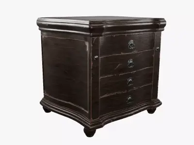 Nightstand - aged 4 drawer 3D model Low-poly 3D model
