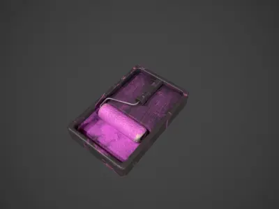 Paint Roller and Tray - Pink Paint Low-poly 3D model