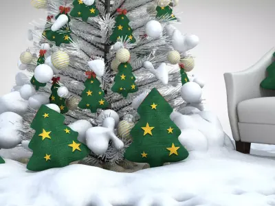Christmas Tree Pouf and Pillow 3D Model 3D model