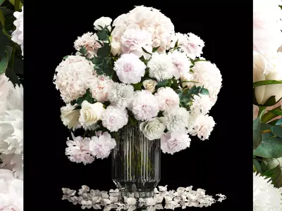 Solemn bouquet of white flowers vase rose hydrangea 298 3D model