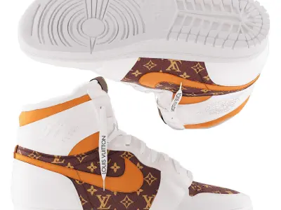 nike air jordan louis vuitton with white and brown 3D model