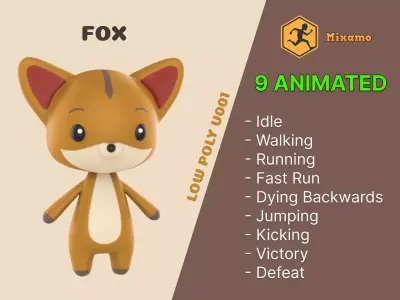 Fox low poly animated v001 Low-poly 3D model