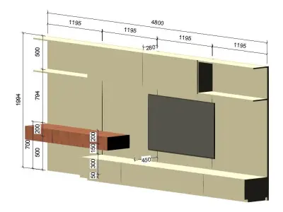 Modern TV Unit - Rimadesio Low-poly 3D model