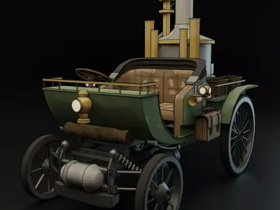 Steam car  Low-poly 3D model