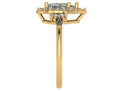 Pear shape halo ring with 3 stones on eachside of the band 3D print model