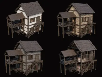 Medieval Village Pack 1 - 4 Assets - 4K Textures Game Ready Low-poly 3D model