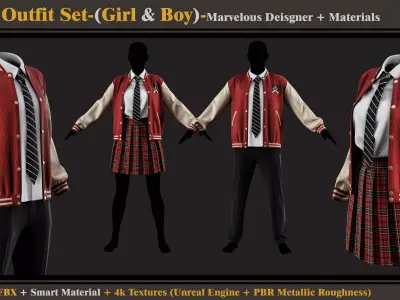 School Outfit Set- MD-Clo3d-Smart Material- Textures- OBJ-FBX 3D model