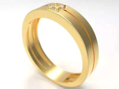Unisex Gold Ring with Princess-Cut Diamond  3D print model