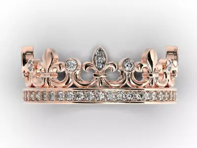 Crown ring with diamonds 3D print model 3D print model
